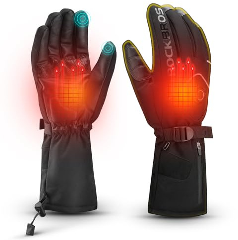 ROCKBROS Heated Gloves for Men Women Rechargeable Battery Electric Heated Gloves Winter Heated Motorcycle Gloves Touchscreen for Cycling, Skiing, Snowboarding