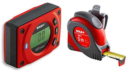 SOLA - GO! smart - Winkelmesser digital mit Bluetooth & Bandmaß - BIG T - 5m / 19mm - extrem robustes Profi-Rollbandmaß mit Gürtelclip - Stahlband, gelb lackiert mit mm Skala - Länge 5m/19mm