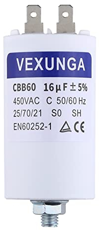 VEXUNGA Condensateur Demarrage Moteur 16uF 450V CBB60 Condensateurs de Démarrage 16 MFD 450 Volt 40x70MM Connecteur M8 16 µF 50/60Hz pour Pompe Piscine