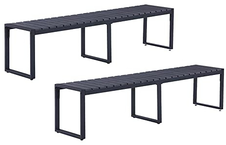 Mingone wetterfeste Gartenbank, Harzbank mit 250kg Tragkraft getragen von Stahlbeinen, Schwarze Bank für Garten, Terrasse, Balkon, Haustür, unter Bäumen und Esszimmer (Schwarz, 180cm*2)