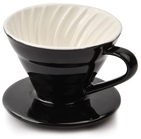 Filtro de Café Porcelana, Portafiltros de Cerámica para Café, Taza Filtro Café Recipiente Reutilizable, Filtro Bote de Café Manual de 2-3 Tazas (Negro)