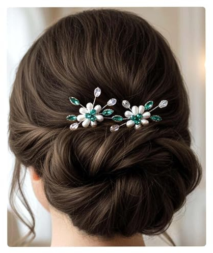 Flayem Grünem Perle Haarnadeln Hochzeit Braut Kristall Hochzeit Haarschmuck(2Stück)