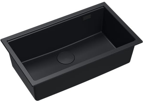 QUADRON Lavello in granito per cucina | Dimensioni 70 x 37 x 23,5 cm Colore: Pure Carbon (Vasca Da Incasso) | LOGAN 110 Lavello a vasca singola | Lavello sottopiano Base per mobile da 80 cm