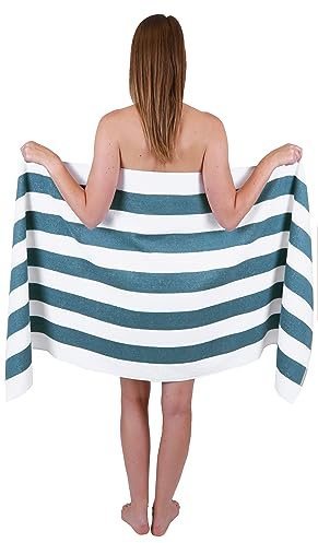 Betz BERLIN Bastuhandduk med ränder - 1 bastuhandduk 100 % bomull - Badhandduk - 70 x 180 cm - vit - duvblå