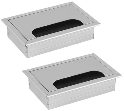ZESLIV 2 pasacables de aleación de aluminio para escritorio, pasacables rectangular, 80 x 120 mm, con junta de cepillo de aluminio para mesa