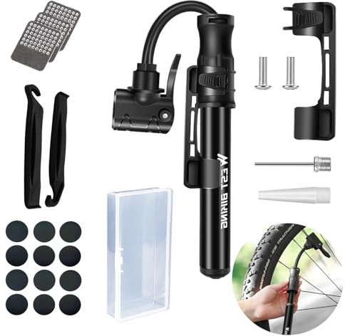 24 Stück Fahrradpumpen Set, Luftpumpe Fahrrad, Tragbare Klein Fahrradpumpe mit Rundem Pflaster, Metalldruckstange, Reifenheber, Aufbewahrungsbox, Geeignet für Mountainbike und Rennradreifen