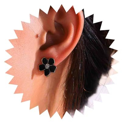 Yheakne Boho Emaillierte Blume Ohrringe Schwarze Cz Clip-On Ohrringe Schmuck Für Frauen Und Mädchen