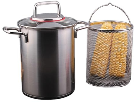 Spargeltopf aus Edelstahl, 3,5 l/5,5 l, Fritteusentopf mit Glasdeckel und Netzkorb, Öl, tiefe Bratpfanne für Pommes Frites, Huhn, gekochte Eier, Induktion, spülmaschinenfest (3,5 l)