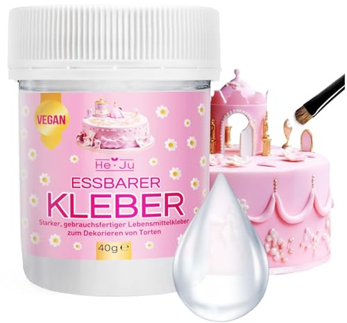He-Ju Colle alimentaire comestible 1 x 40 g, colle comestible transparente et végétalienne (sans gélatine) pour décorer des gâteaux à motifs, du glaçage, du fondant, etc. Sans gluten