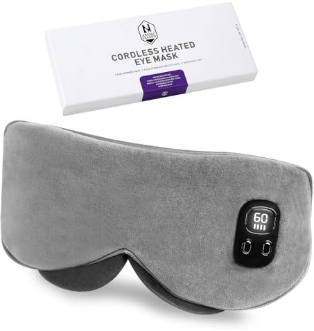 Aroma Season Cordless Heated Eye Mask, Warm Eye Compress, 4 Temperature Level, Light-Blocking, Gift for Men Women (Grey)