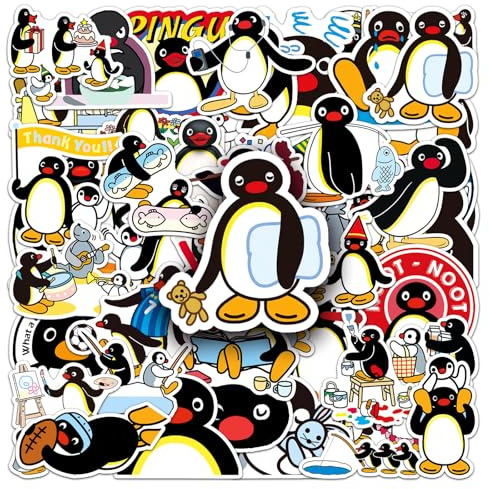 Pack of 50 Pingu Stickers for Motorcycle, Fridge, Bicycle, Luggage, Phone Skateboard, Laptop, Bumper, Car, Cute Animal Waterproof Vinyl Stickers, Adults, Children, Gift, Penguins Cartoon Stickers