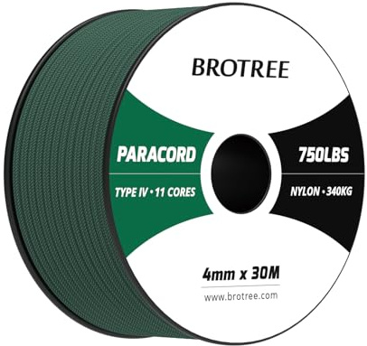 Brotree Paracord 750lb 4mm 30M 100% Nylon Seil Typ IV Schnur mit 11 Kern | 340kg (750lbs) Bruchlast, Camping, Survival, Outdoor, Armbänder, Hundeleine, Heimwerken