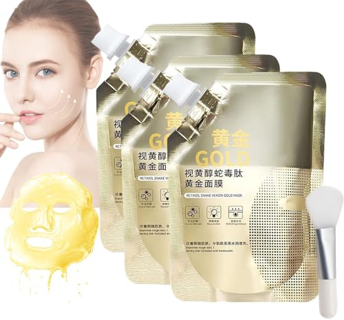 Huasurv Gold Mask - Huasurv Retinol Snake Venom Peptide Gold Mask - Chinese Golden Peel off Mask - Reduces Blackheads Cleans Pores (3 pack)