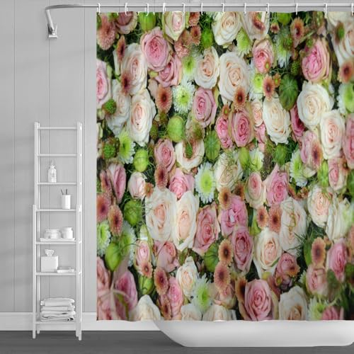 Duschvorhang Bunte Blume Grün Duschvorhang Stoff Polyester Badevorhang Shower Curtains Antischimmel Duschvorhang Wasserdicht Duschvorhänge Duschvorhang 240x200 mit 12 Duschvorhangringen