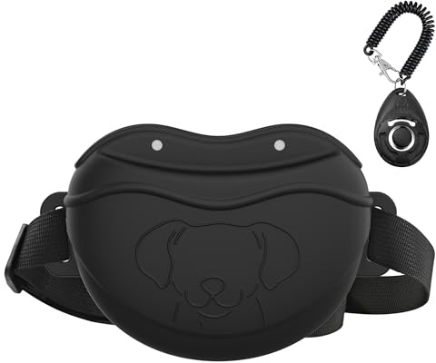 AWINNER Leckerli-Tasche für Hunde – Premium-Silikon, verbesserte 4 Starke Magnete, verbesserter Magnetverschluss, Verstellbarer Hüftgurt – ideal für Welpentraining, Spaziergänge im Freien (schwarz)