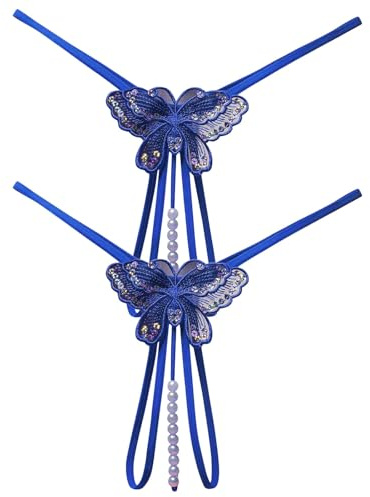 String Slip en Dentelle Perle sous-Vêtements Femmes Culottes Sexy Dames Très Sexy Collection Vêtement Grande Taille 60 Boxer (Blue, One Size)