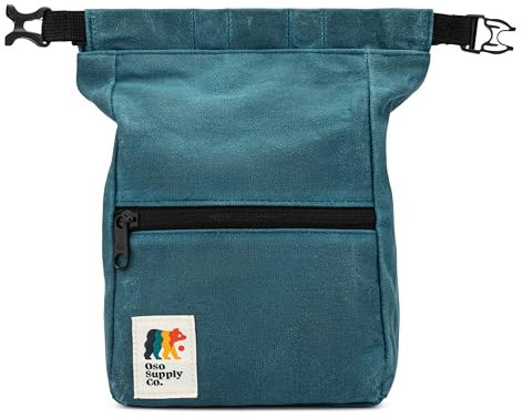 Oso Supply Co Kulshan Bouldereimer, große Kreide-Tasche zum Klettern, Kreidetopf mit magnetischem Roll-Down-Verschluss, Bürstenschlaufe, Reißverschlusstaschen für Kletterer, Gewichtheben (Marineblau)