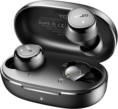 TOZO E1 Wireless Earbuds, Bluetooth 5.3 Ear Buds with Custom EQ, Premium Sound, Dual ENC Mics for Clear Calls, 30H Playtime, IPX6 Waterproof, Lightweight 3.9g, Comfortable In Ear Bluetooth Earphones