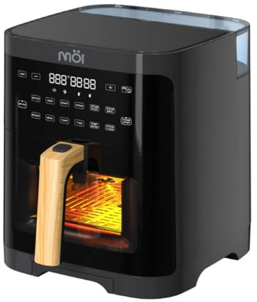 MOI Friggitrice ad aria con vapore, display digitale da 5 litri per forno a convezione, temperatura e controlli regolabili, friggitrice ad aria in acciaio inox per friggere senza