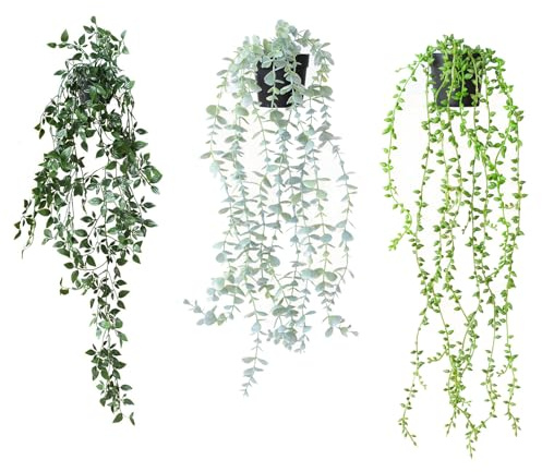 HaOrchid Piante Artificiali con Vaso, 3 Pianta Finta da Interno, Piante Artificiali da Appendere in Vaso, Plastica Pianta, Appese Edera Finta, per Casa, Cucina, Giardino, Ufficio, Balcone