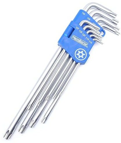 HemBorta Extra Lange Torx Sicherheitsschlüssel 9-tlg, T10-T50, Satiniert | Für Standard + Sicherheits-Torx, Maximale Reichweite + Drehmoment, Bohrungen beidseitig, Gehärteter CR-V Stahl