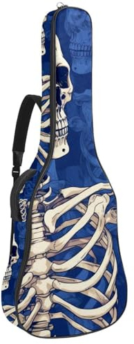 Gitarrentasche für Akustikgitarre mit zwei Taschen, blauer cooler Totenkopf-Motiv, wasserabweisend, doppelt verstellbarer Schultergurt, Gitarrentasche, Blauer cooler Totenkopf, 42.9x16.9x4.7 in,