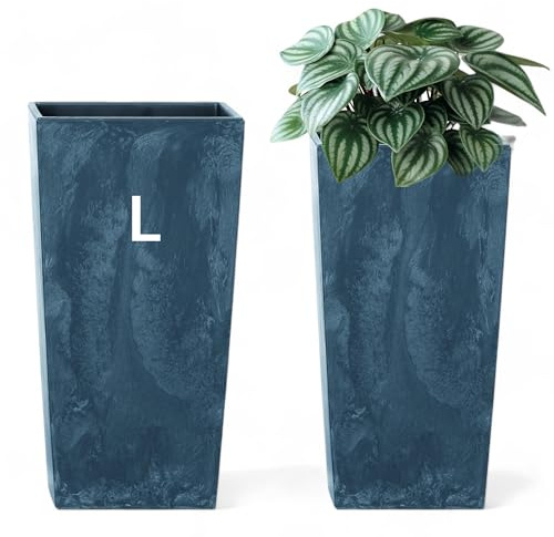 Blumenkübel mit Einsatz Slim Hoch Quadratisch Beton-Design (Anthrazit, L - 50 cm)
