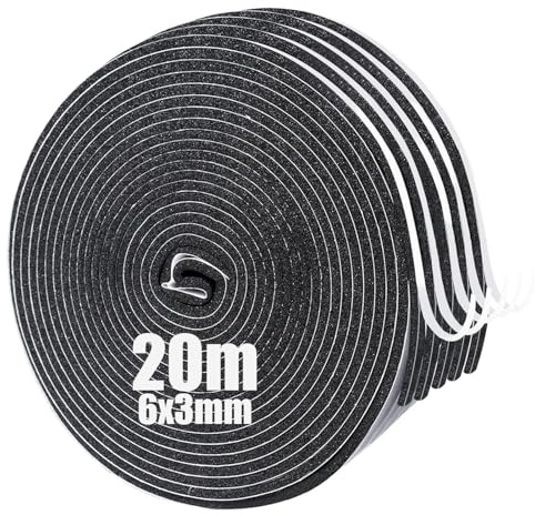 Bande d'étanchéité autocollante en mousse, 6 mm (l) x 3 mm (D), en caoutchouc mousse, autocollant, pour porte, fenêtre, joint de porte, résistant aux intempéries, anti-collision, isolation acoustique