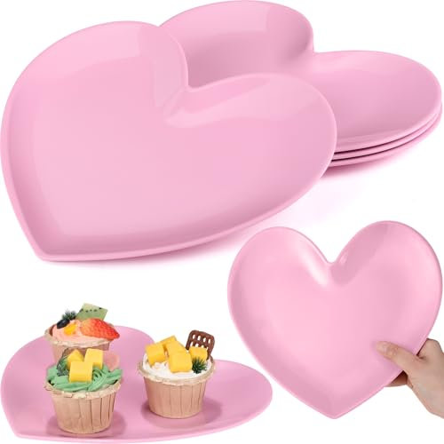 Nuogo 4 Pcs 11 Valentine's Plates Heart Shaped Melamine Plates Large Unbreakable Heart Dessert Dinner Charger Salad Serving Charger for Valentine's Party Anniversary Dating Wedding Table Decor (Pink)