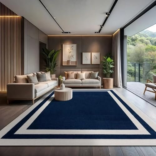 AAFUOO Tappeto blu navy bordato per soggiorno camera da letto sala da pranzo grande lavabile in lavatrice moderno morbido antimacchia tappeto per interni solido 240 * 300cm(95×118in)