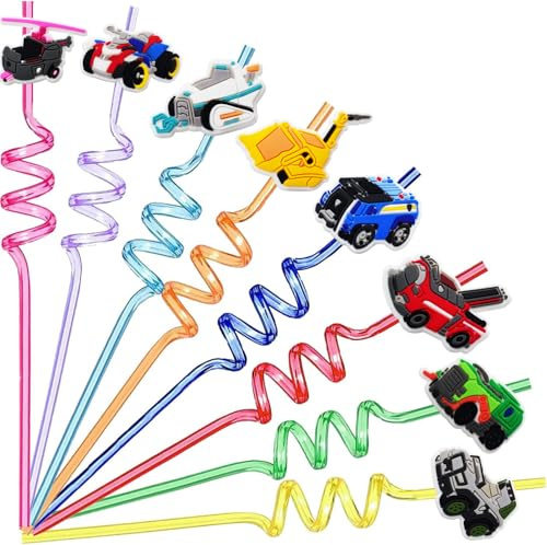 Junyaoii Lot de 16 pailles colorées pour anniversaire d'enfant, pailles en plastique, accessoires de fête pour décorations d'anniversaire et autres articles de fête