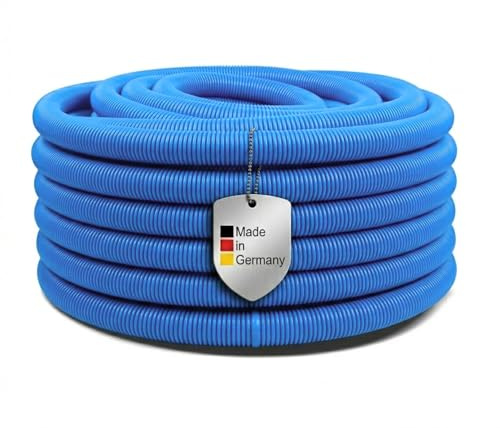 POOL Total Schwimmbadschlauch Ø 38 mm Blau - Flexibler Poolschlauch aus PE - Integrierte Muffen alle 1,50 m - Trittfest & beständig - Made in Germany - 12 m