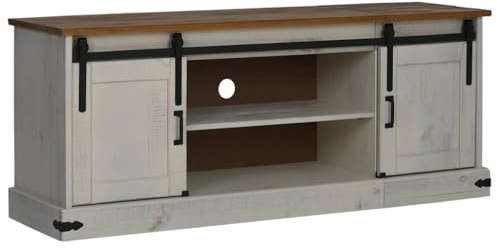 vidaXL TV-Schrank Halden 2 Schiebetüren Weiß 150x40x60 cm Massivholz, TV-Ständer, TV-Lowboard, TV-Tisch, TV-Sideboard, TV-Möbel, Fernsehschrank