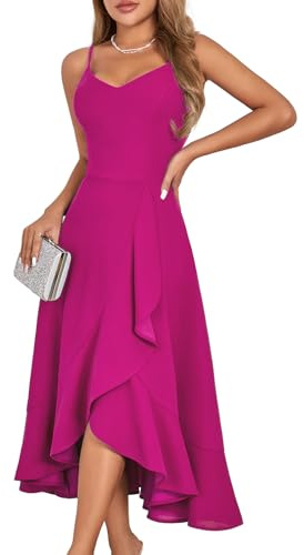 DRESSTELLS Women's Cocktail Dress for Formal Wedding Guest, Modest Valentine Prom Party Aline Fit Flare High Low Ruffle Dresses Rose L