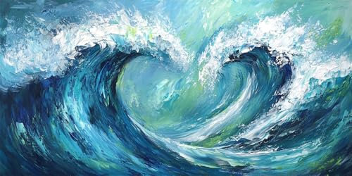 Malen Nach Zahlen Blau Malen Nach Zahlen Erwachsene Wellen DIY mit Rahmen Ölgemälde Set Malen Basteln mit Pinseln und Acrylfarben Kreativ Set für Erwachsene,Home Wand Dekor Geschenk 100x200cm E-1424