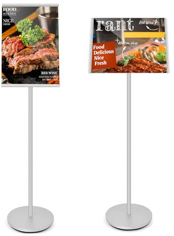KEBMCHN A3 - Espositore per manifesti, Supporto regolabile per poster formato, Cartello da pavimento, Formato A3 (argento)