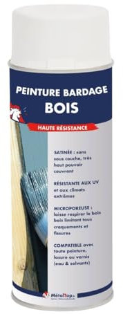 Metaltop - Peinture Bardage Bois - Vert mousse - RAL 6005 - Bombe 400 ml - Protection longue durée pour bois neufs ou anciens, microporeuse et résistante UV