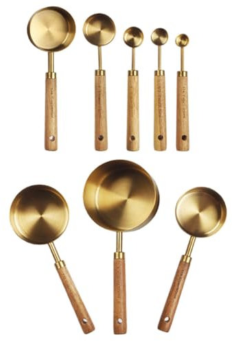 Garneck Set 8 Cucchiai Dosatori Da Cucina in Acciaio Resistente Con Manico in Legno, Misurini Metrici Per Preparazioni Dolci e Cottura, Per Viaggi, Campeggio e Uso Domestico