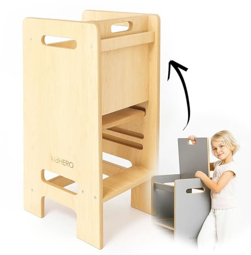 PaLulli® Höhenverstellbarer Montessori Lernturm ab 1 Jahr mit Kippschutz – 3-stufiger Learning Tower für Jungen & Mädchen – Sicherer Küchenhelfer Tritthocker für Kinder