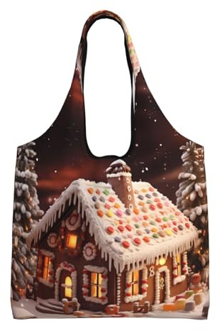 CHANGLEI Sac fourre-tout en toile pour homme et femme Motif pain d'épice de Noël réutilisable pliable lavable léger, Noir , Taille unique