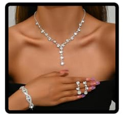 Resweky Wedding Necklace Earrings Bracelets Sets Silver Rhinestone Sparkly Bridal Jewelry Set Wedding Accessories for Women