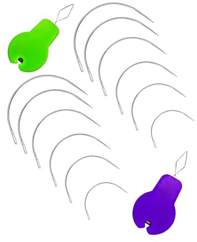 TPZORJX 12 Piezas Agujas Curvadas,6 Tamaños de Agujas Curvas con 2 Herramientas para Enhebrar Aguja,Aguja de Coser Cuero,para Costura,Reparación Alfombras,Cuero