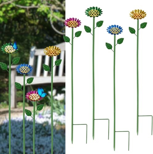 4 Stück 65cm Insektentränke Stehend mit Honigwabenscheiben für Garten Durchmesser 8cm mit Erdungsstecker Metall, Bienentränke, Garten Bauernhof für Bienen Schmetterlingsbad