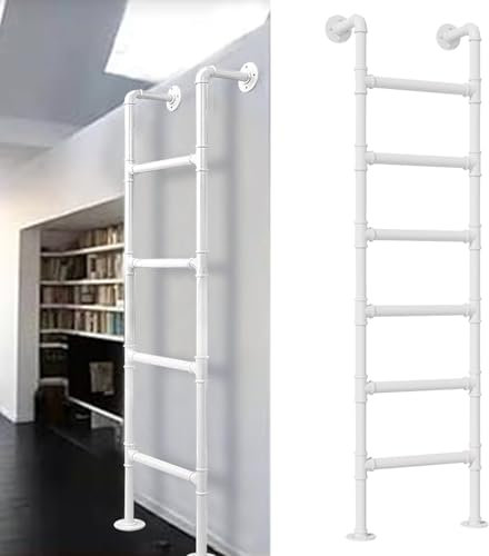 Weiße Metall-Dachbodenleiter für die Sicherheit zu Hause an der Wand montierte Doppel-Aufstiegsleitern für Wohnheim/Wohnmobildeck/Hochbett/Außenbereich/Wohnungen robuste langlebige Trittleiter einer(1