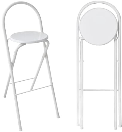 Sgabello pieghevole portatile 60 cm 75 cm senza montaggio richiesto sgabello da bar salvaspazio per colazione, pranzo e campeggio, con poggiapiedi, bianco leggero e durevole