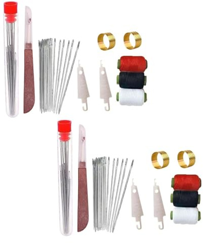 37PCS Sewing Kit, Stainless Steel & ABS Sewing Tool Set with Hand Sewing Needles, Portable Sewing Supplies for Mending, Handcraft & Gifting - Threader & Thimble Included (2 Set)