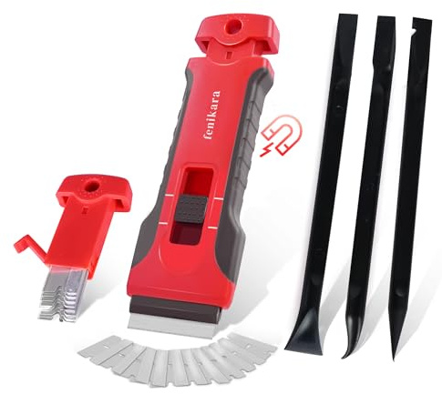 Upgraded Extractable & Magnetic Razor Blade Scraper Tool with 3PCS Plastic Razor Blade Scraper, Razor Scraper with 10 Extra Blades, Cleaning plastic Scraper Tool, sticker, Window, Glass Scraper