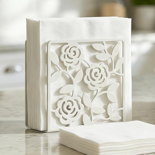 Resama Porte-papier filtre à café – Organiseur élégant avec motif de vigne de rose pour cuisine, café et bureau – Boîte de rangement décorative en blanc – Parfait pour la maison, la salle à manger et