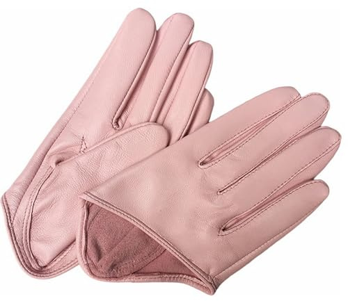 Heavyoff Women Half Palm Leather Short Gloves for Party Motorcycle Driving Cosplay Costume Pink 3 Medium