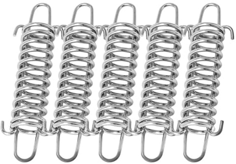 MonoSora 5 tensores de hebilla de resorte de cuerda de viento de acero para camping, toldo y protector de viento, color plateado